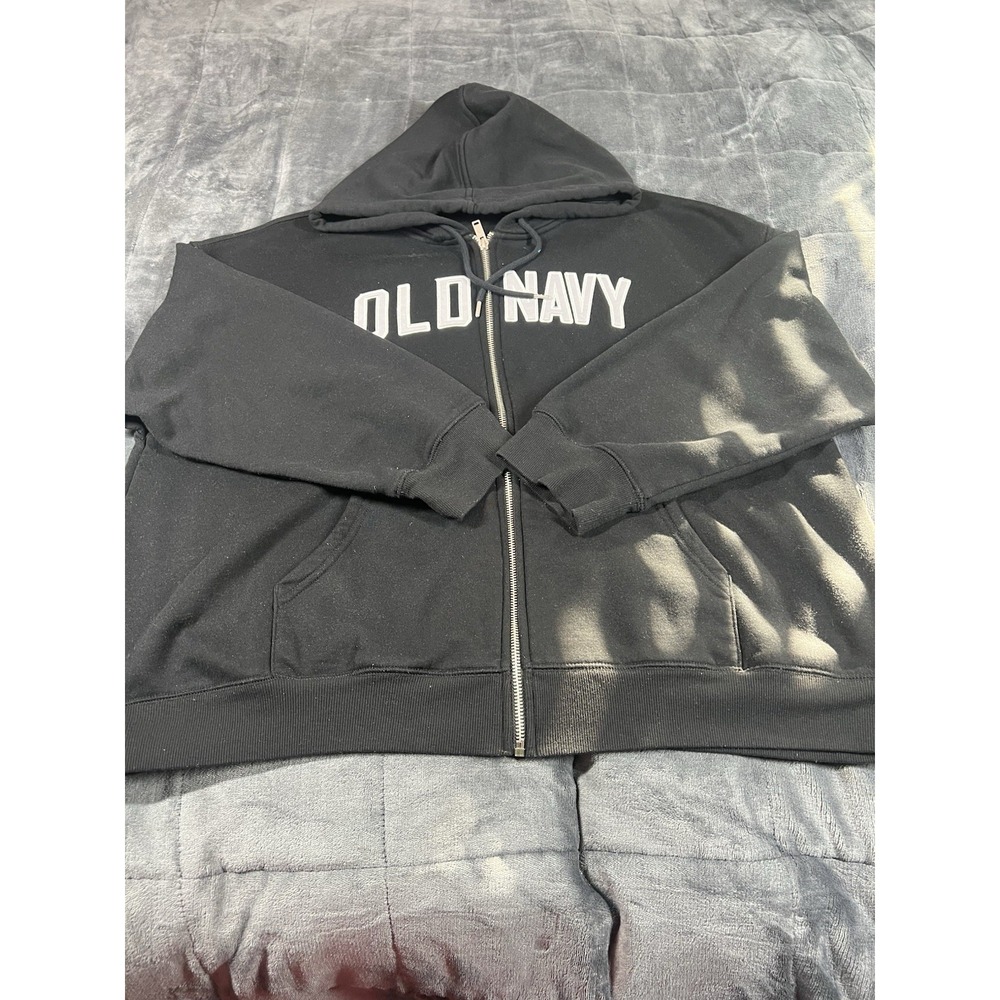 Old Navy Full Zipper‎ Sweater, Size Xl Regular Black Old Navy Stitched White